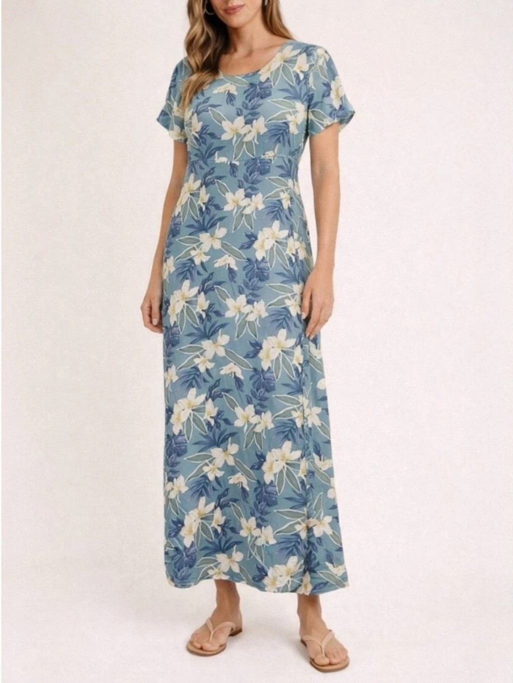 Tommy Bahama Silk Blue Floral Maxi Dress Size 12 Like New